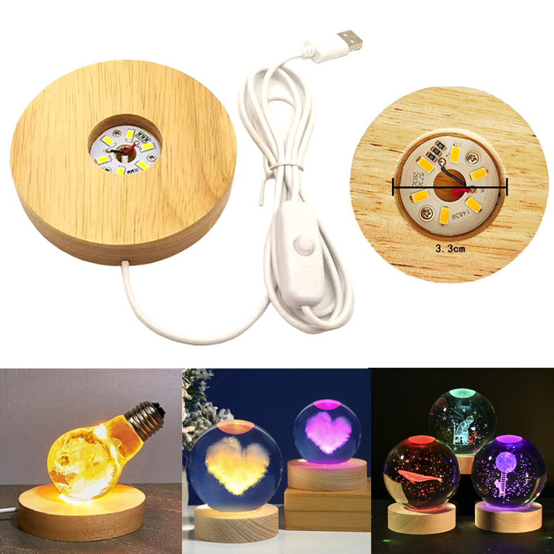 Lighting Decoration Stand - Resin Art Display Round Wood Colorful