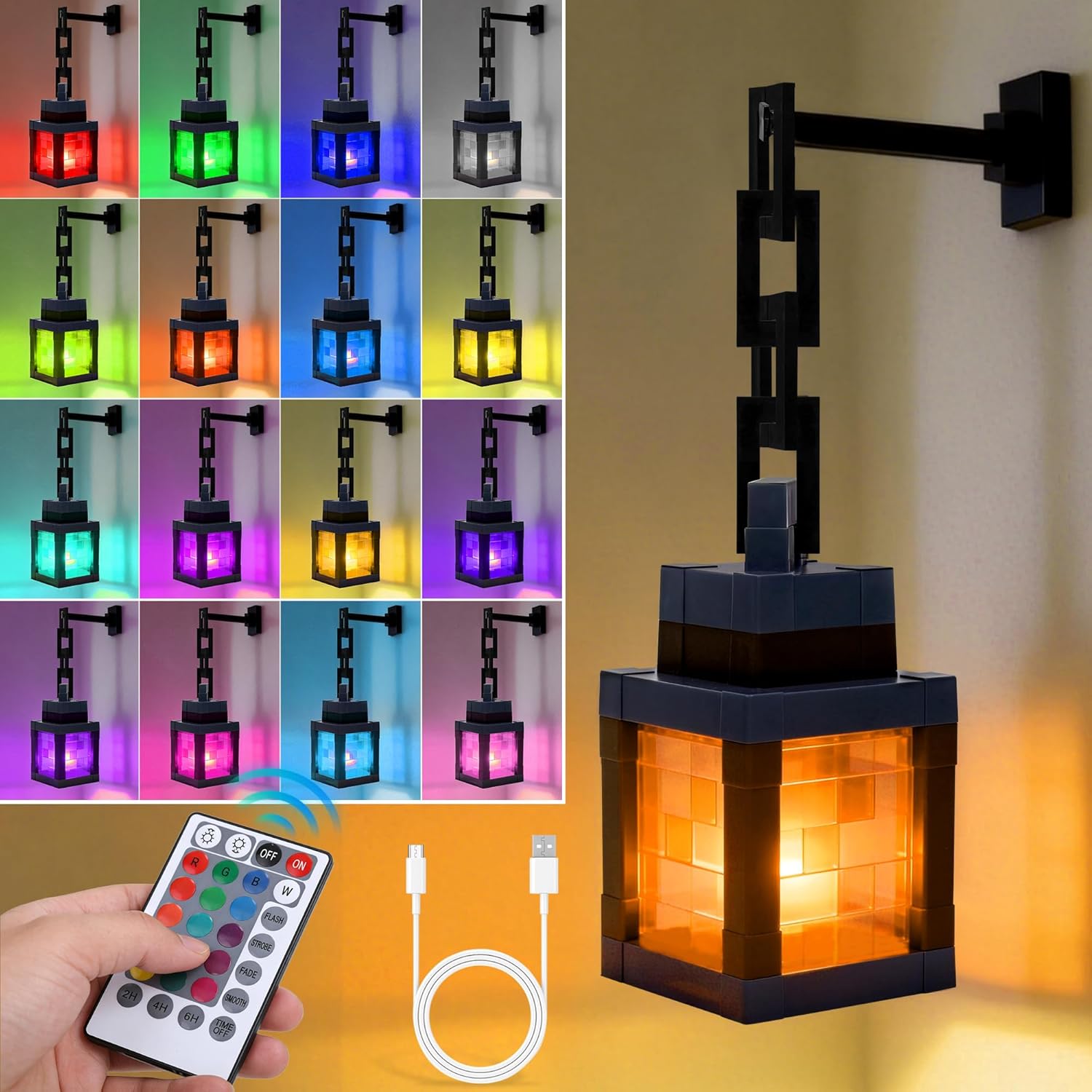 Pixelated Lantern Night Light, - Lighting Decor Minecraft recension och pris