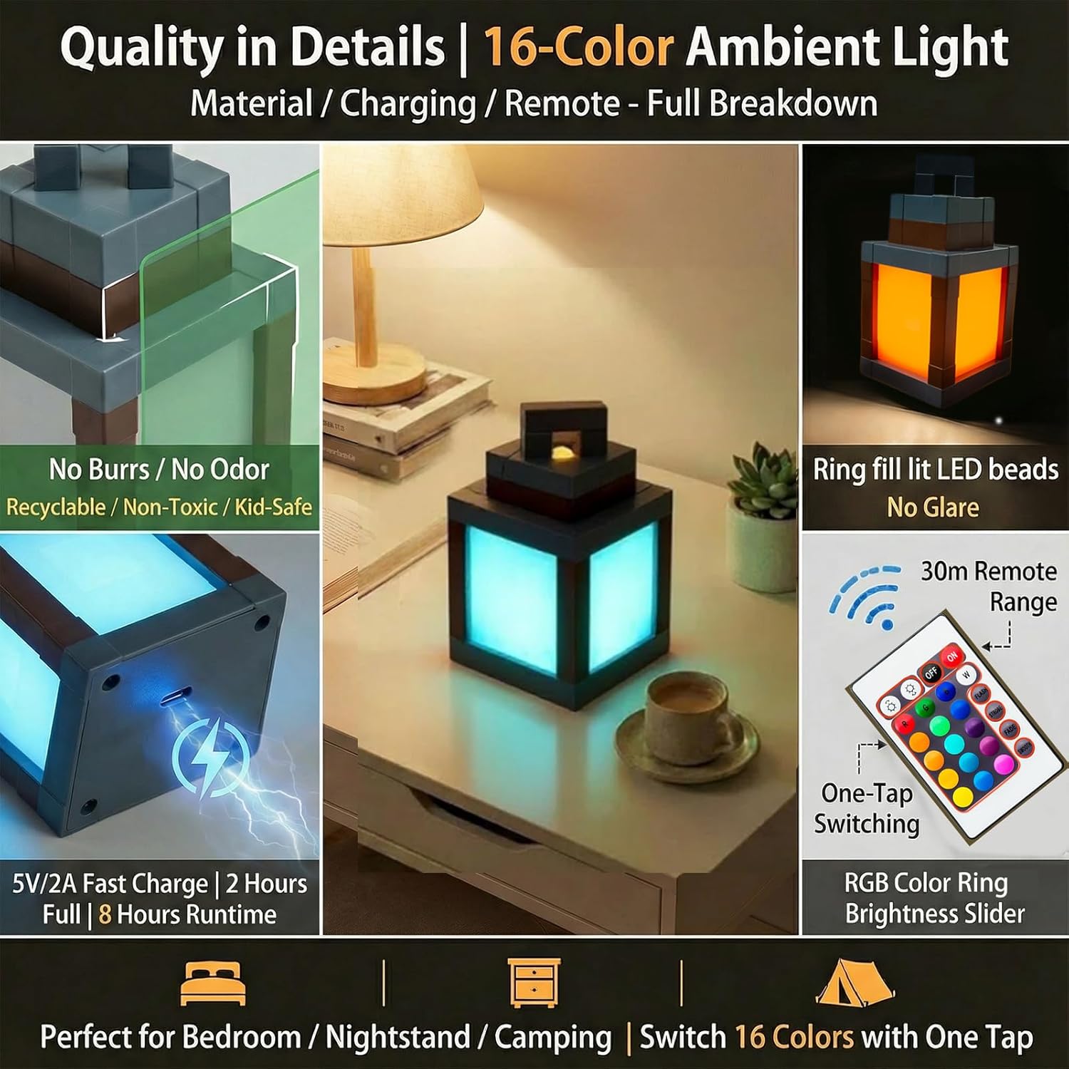 Pixelated Lantern Night Light, - Lighting Decor Minecraft recension och pris