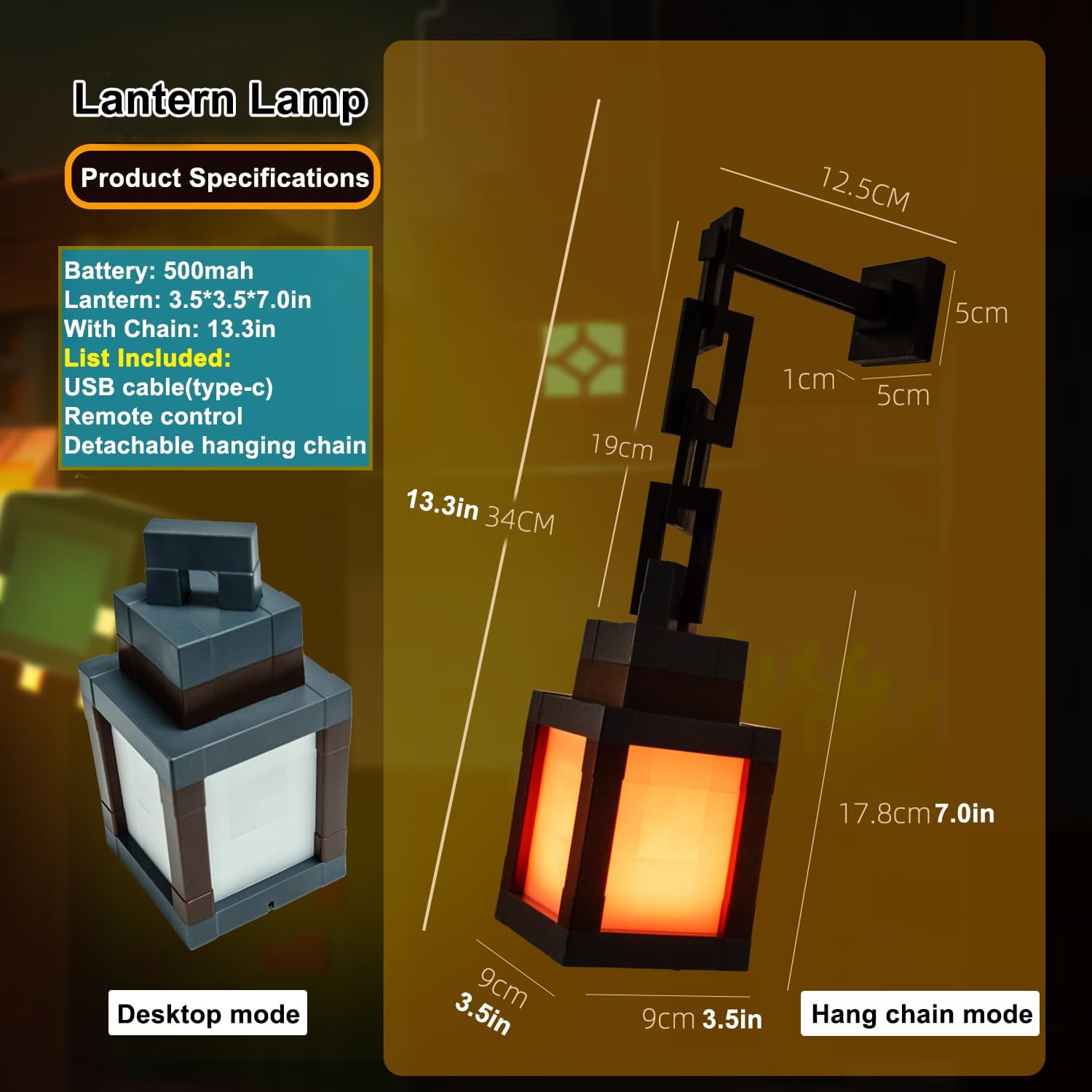 Pixelated Lantern Night Light, - Lighting Decor Minecraft recension och pris
